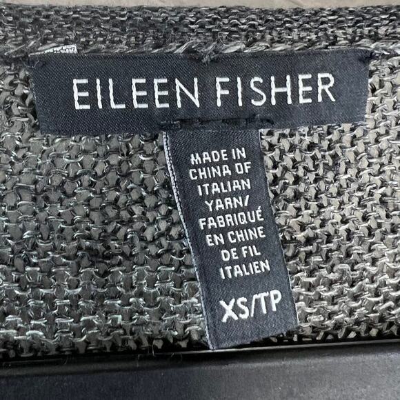 Eileen Fisher Linen Open Knit Grey Striped Sweater Size XS Fisherman Lagenlook - Picture 6 of 6